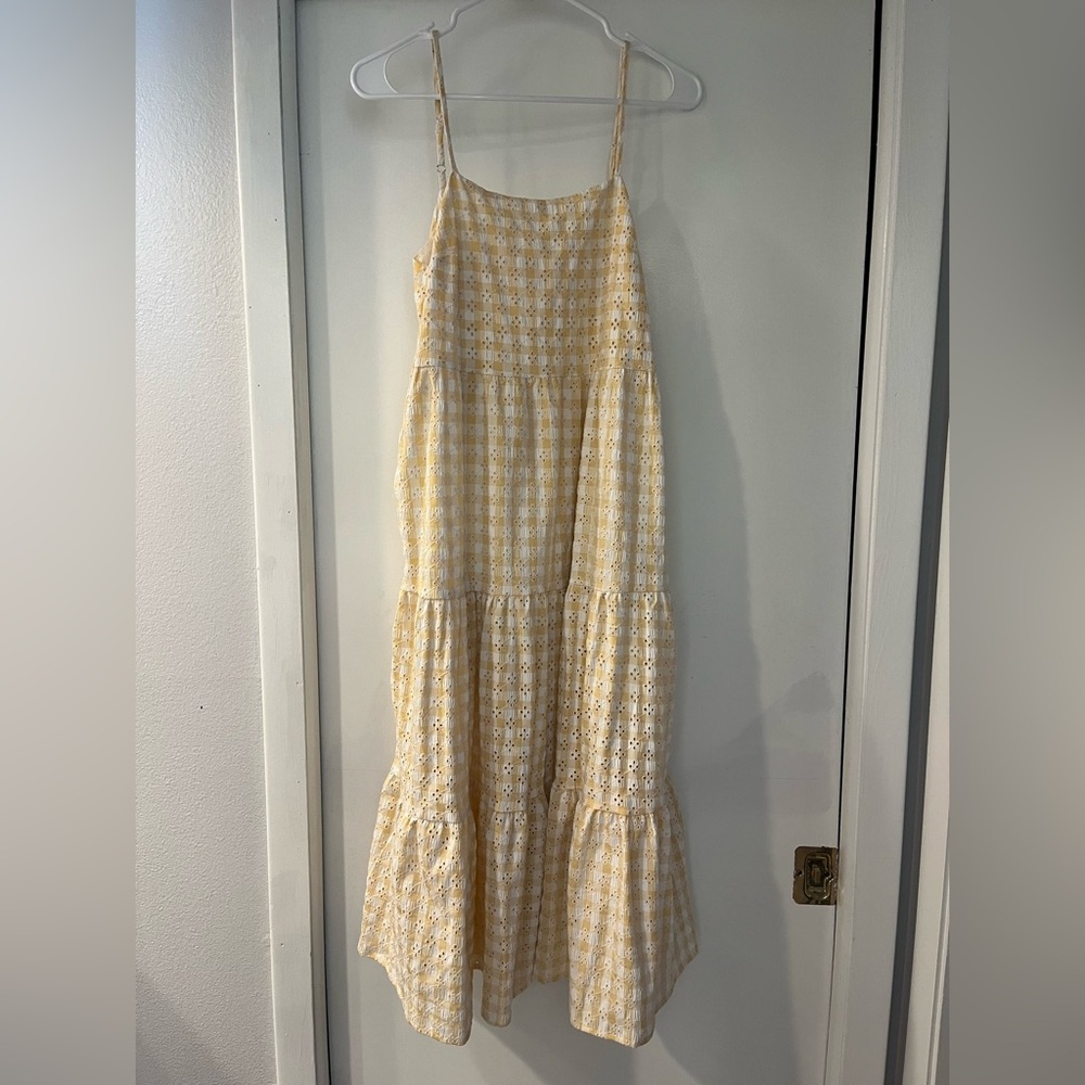Tan and white gingham dress